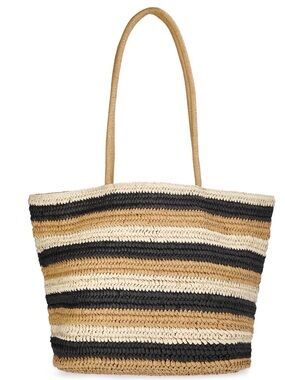 Time and Tru Striped Straw Tote